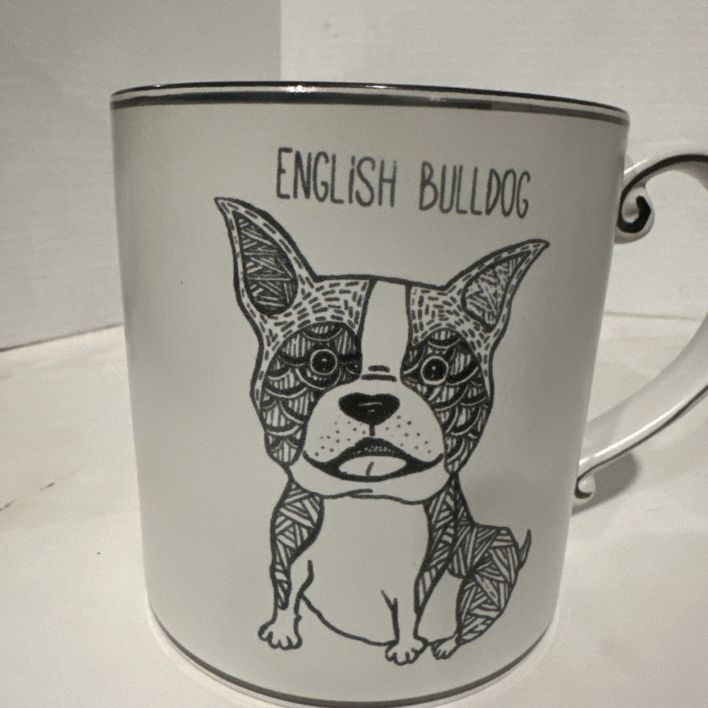Coffee Mug / Tea Mug English Bulldog White and Black with Turquoise Interior